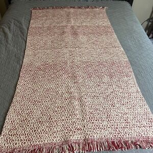 IKEA Rorkar Throw Blanket Rug 31x59 Cream Red‎ Cotton Diamond Pattern Fringe